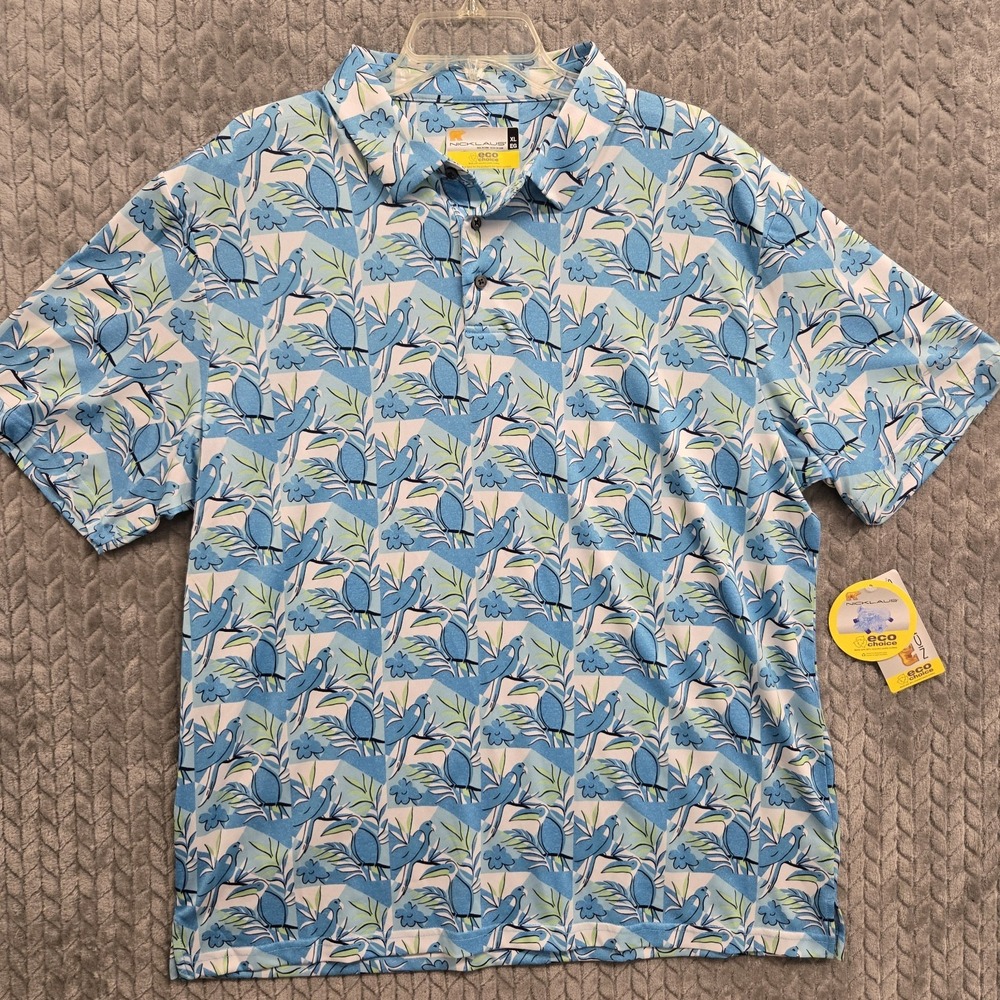 Nicklaus Men's Eco Choice Hawaiian‎ Golf Polo Shirt Size XL Blue NWT